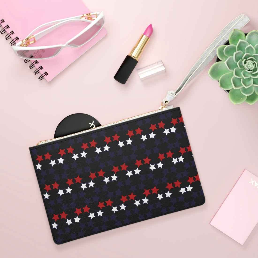 Black Star Print Clutch Bag