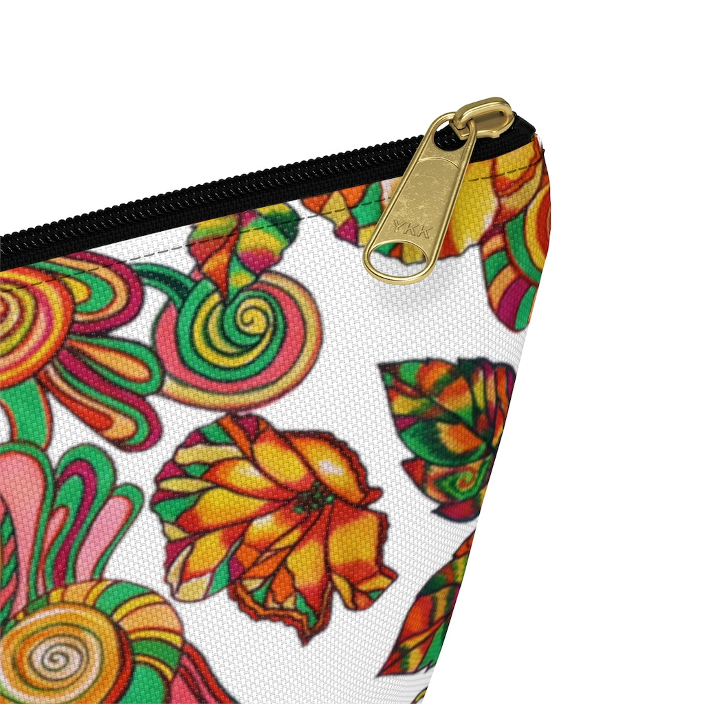 White Artsy Floral Accessory Pouch