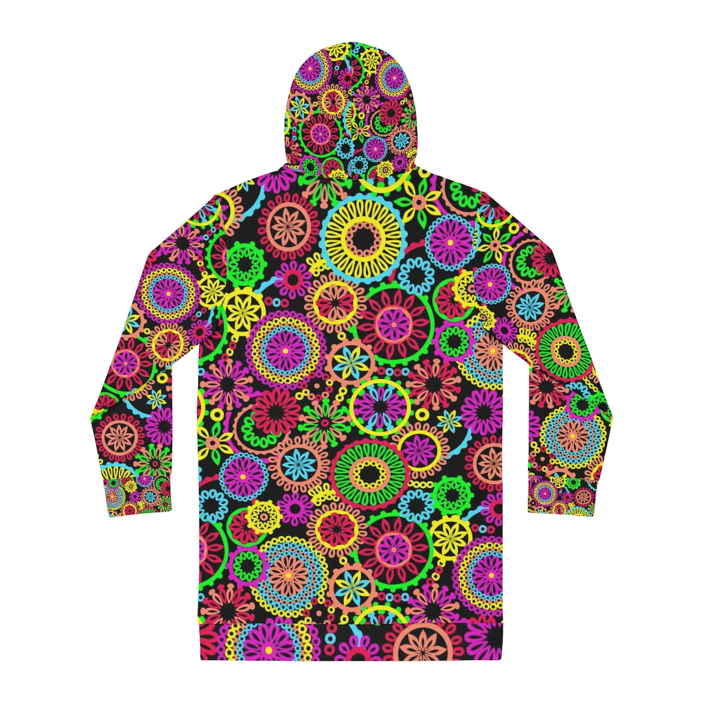 black psychedelic print hoodie dress