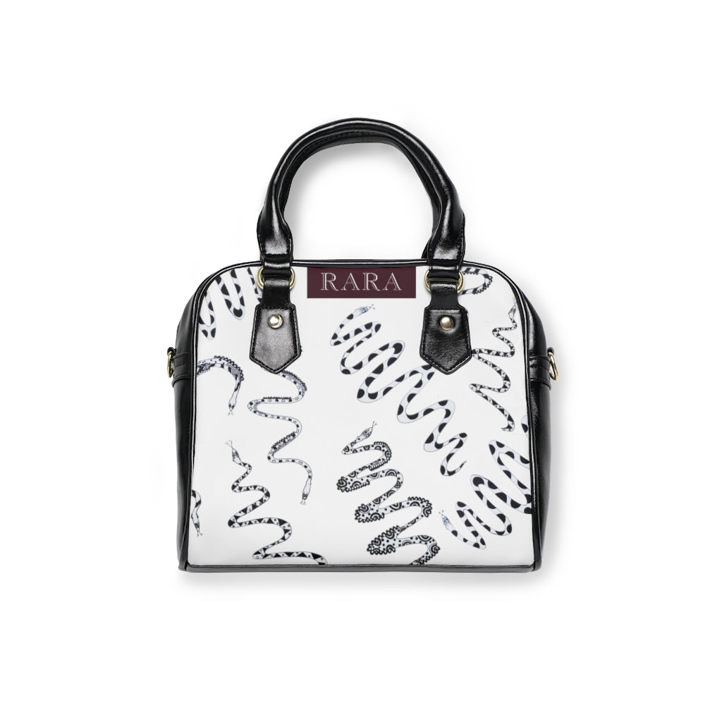 black & white snake print handbag