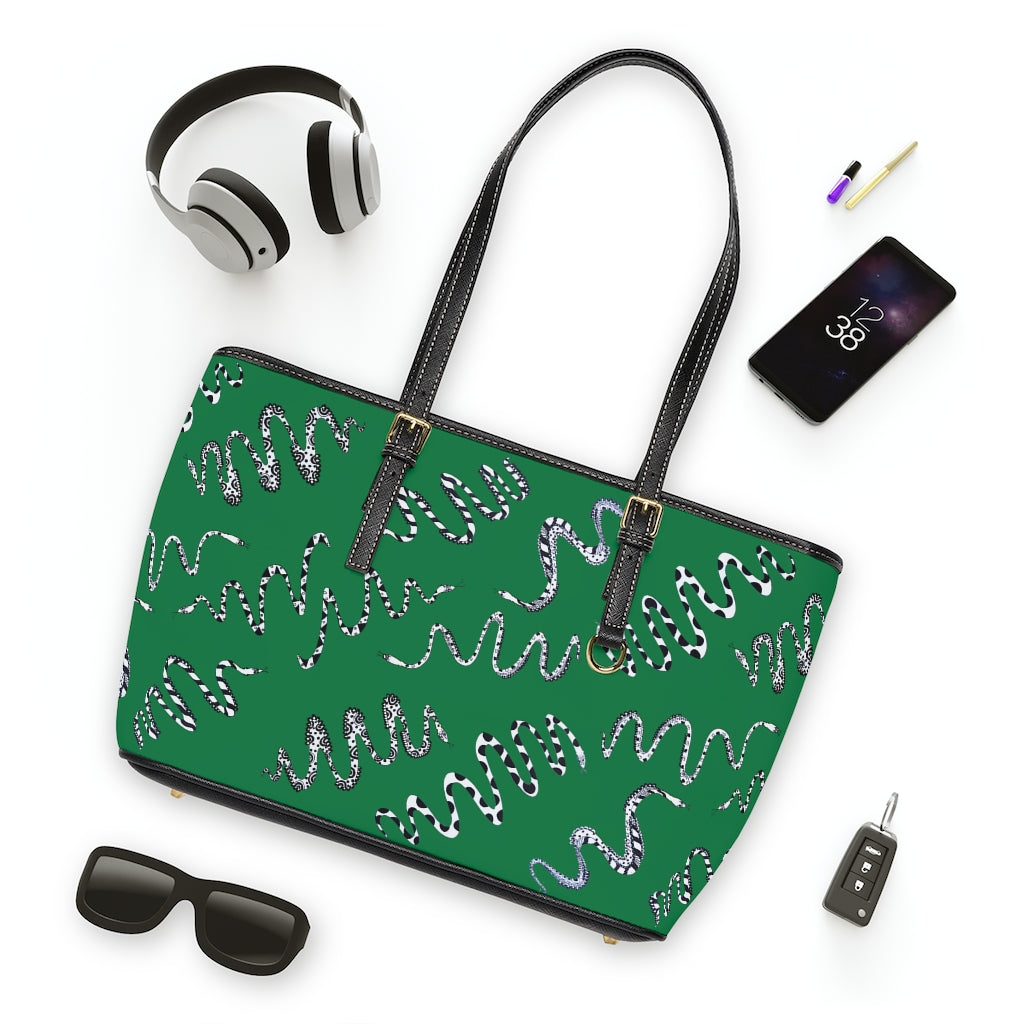 emerald green snake print tote bag