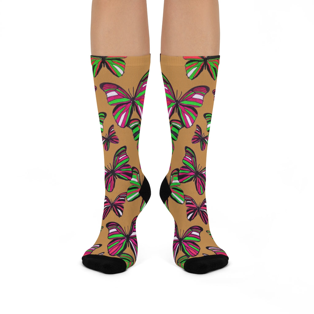 Grunge Butterflies Tussock Crew Socks