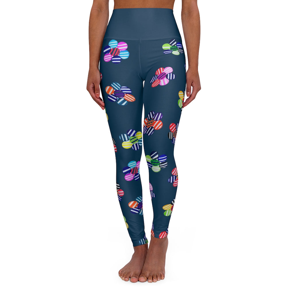 teal geometric floral printed yoga leggings 