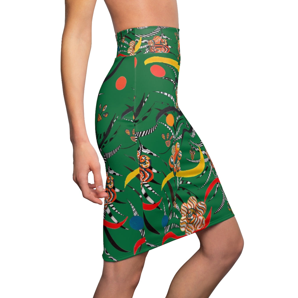 Emerald Wilderness Print Pencil Skirt