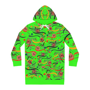 neon green animal & floral print hoodie dress 