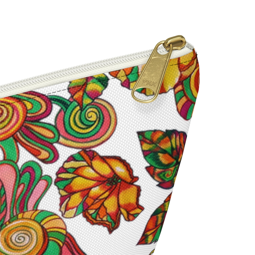 White Artsy Floral Accessory Pouch