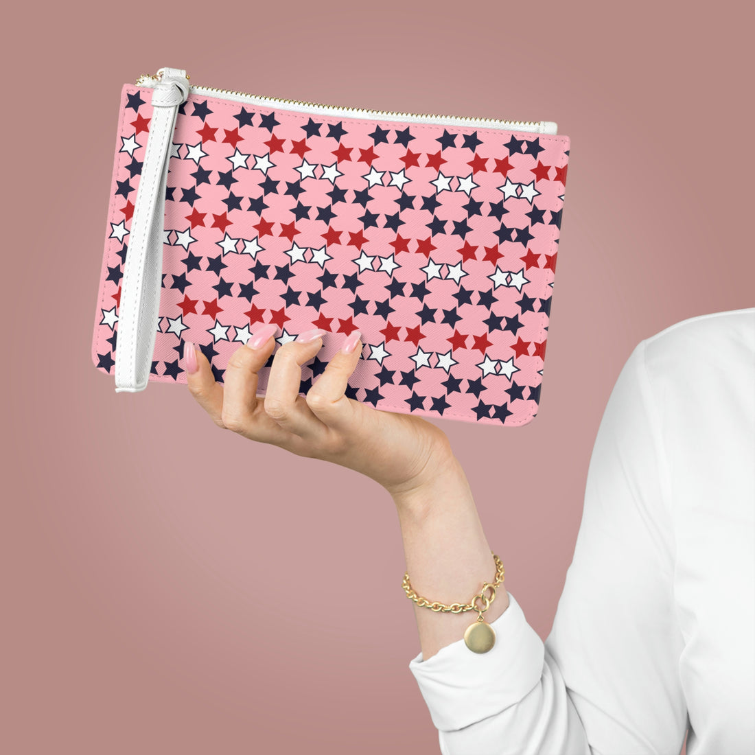 Blush Star Print Clutch Bag