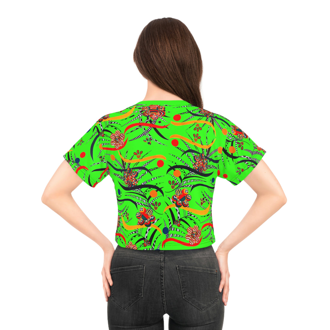 Neon Green Wilderness AOP Printed Crop Tee