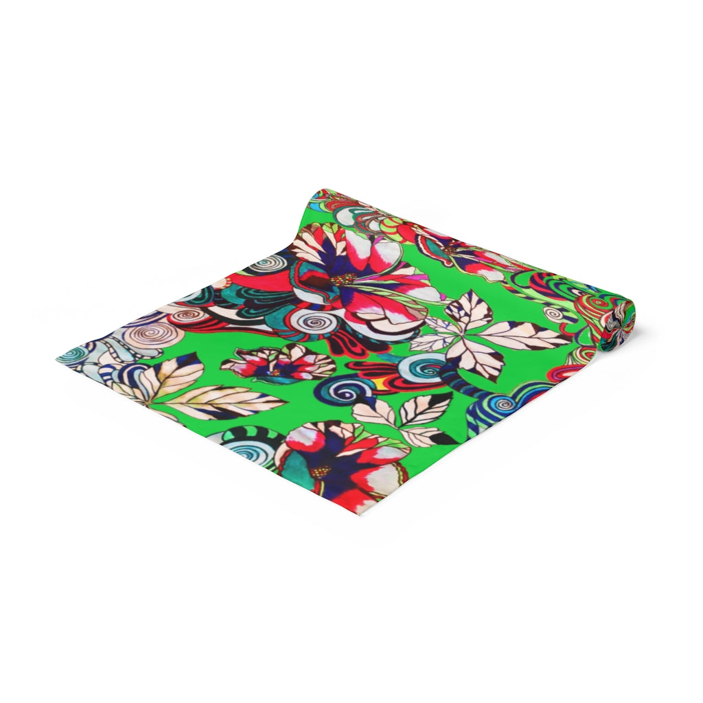 Artsy Floral Pop Green Table Runner