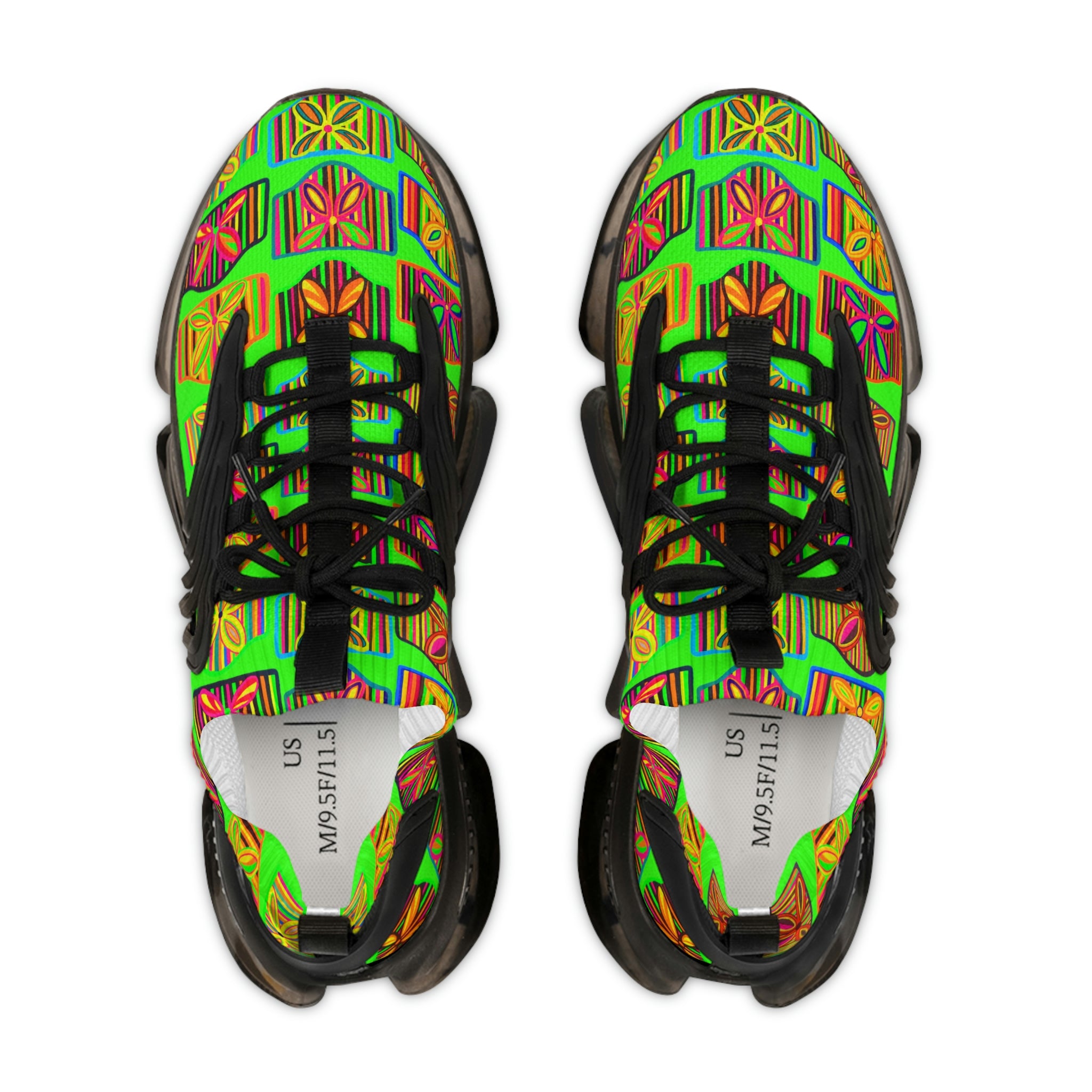 Neon Green Deco Print OTT Men's Mesh Knit Sneakers