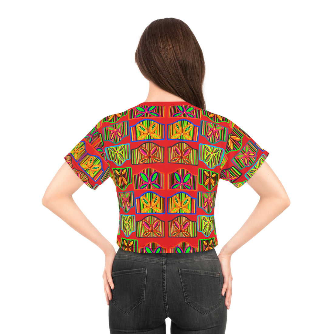 Red Deco Print AOP Crop Tee