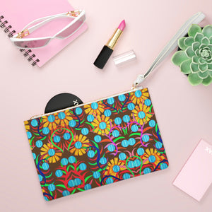 Brown Sunflower Print Clutch Bag