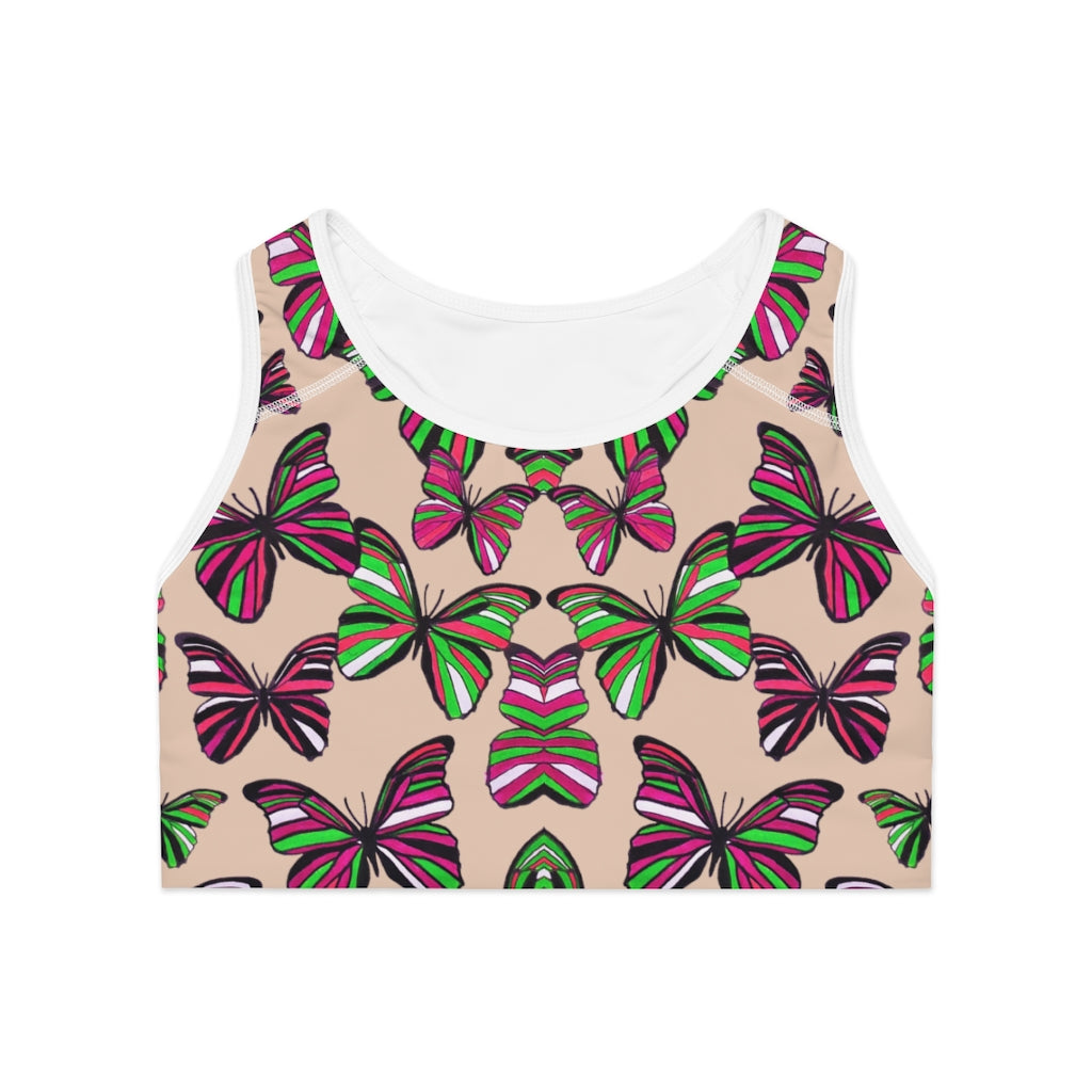 nude butterfly print sports bra