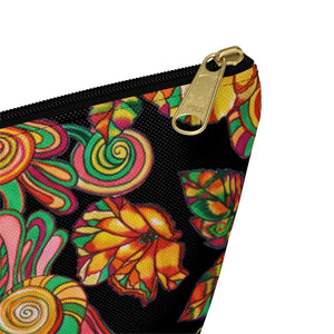 Black Artsy Floral Accessory Pouch