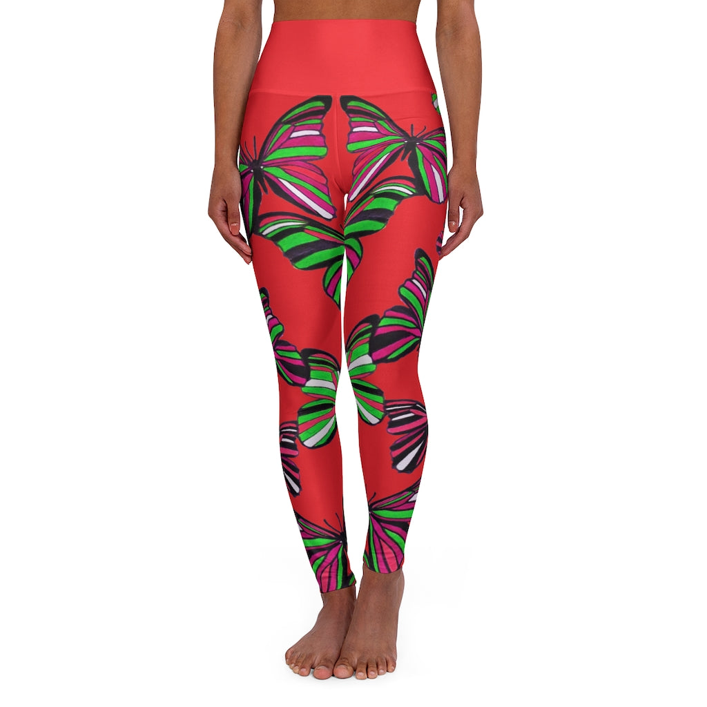 High Waisted Scarlet Butterfly Leggings