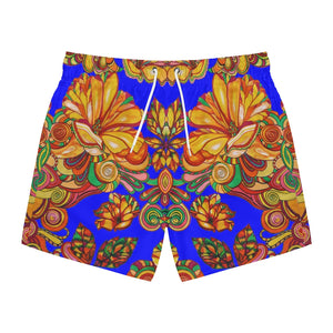 Artsy Floral Men's Electric Blue Swimming Trunks
