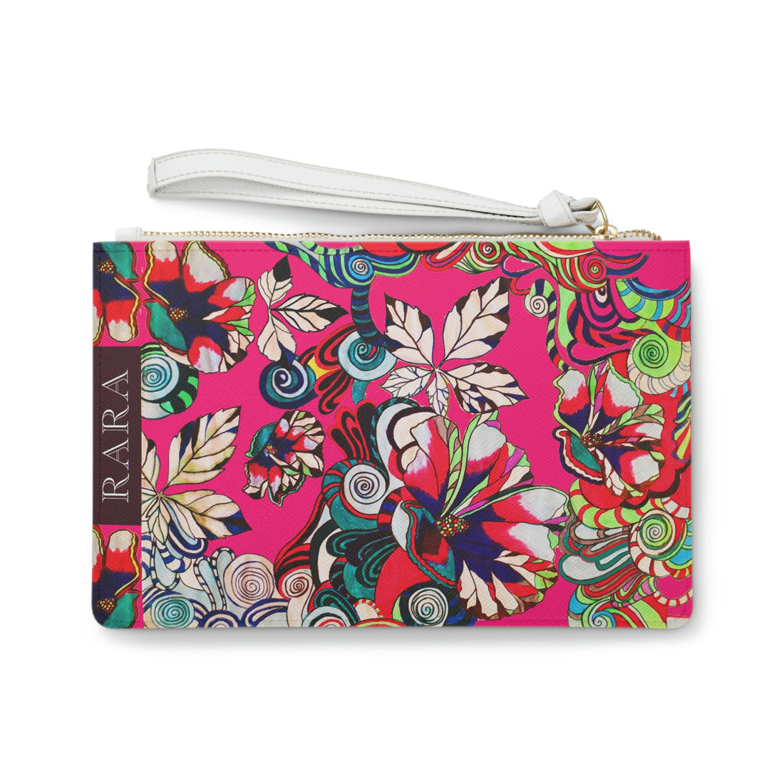 hot pink graphic floral print clutch bag