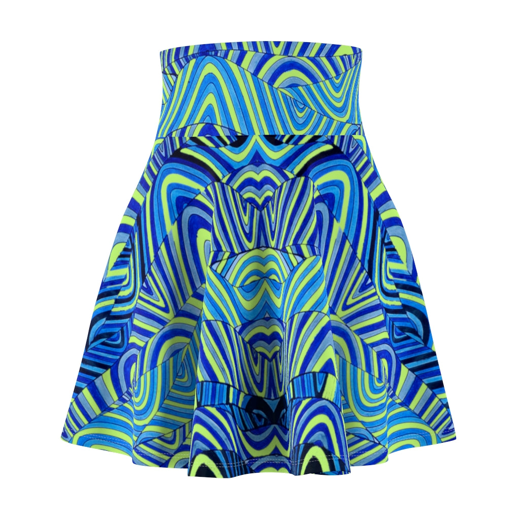 lime & blue psychedelic print skater skirt