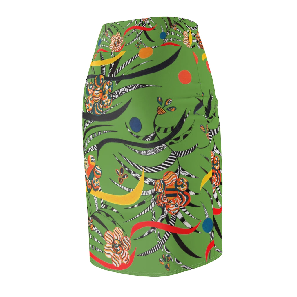 Olive Wilderness Print Pencil Skirt