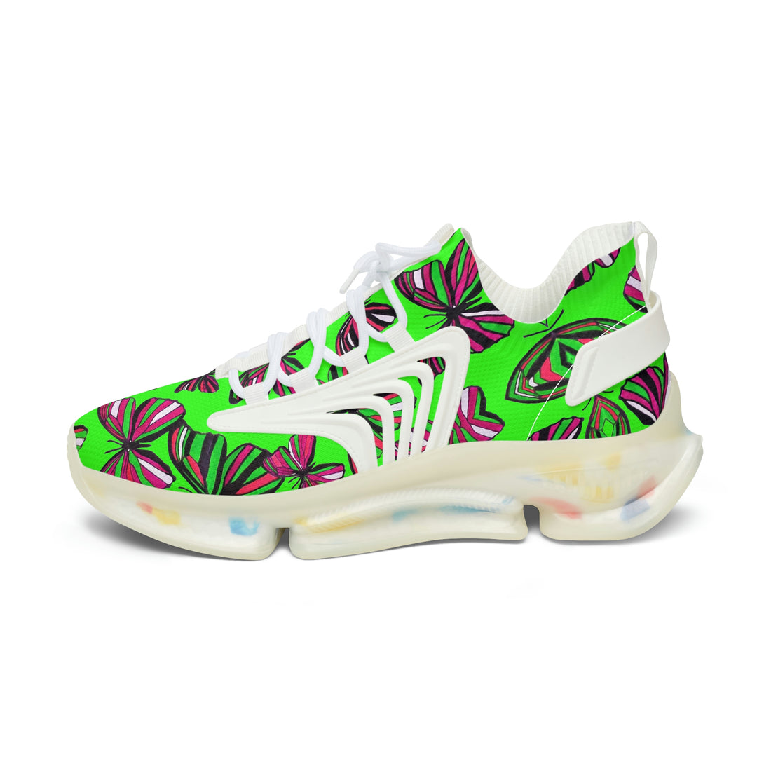 Neon Green Butterfly Printed OTT Women's Mesh Knit Sneakers