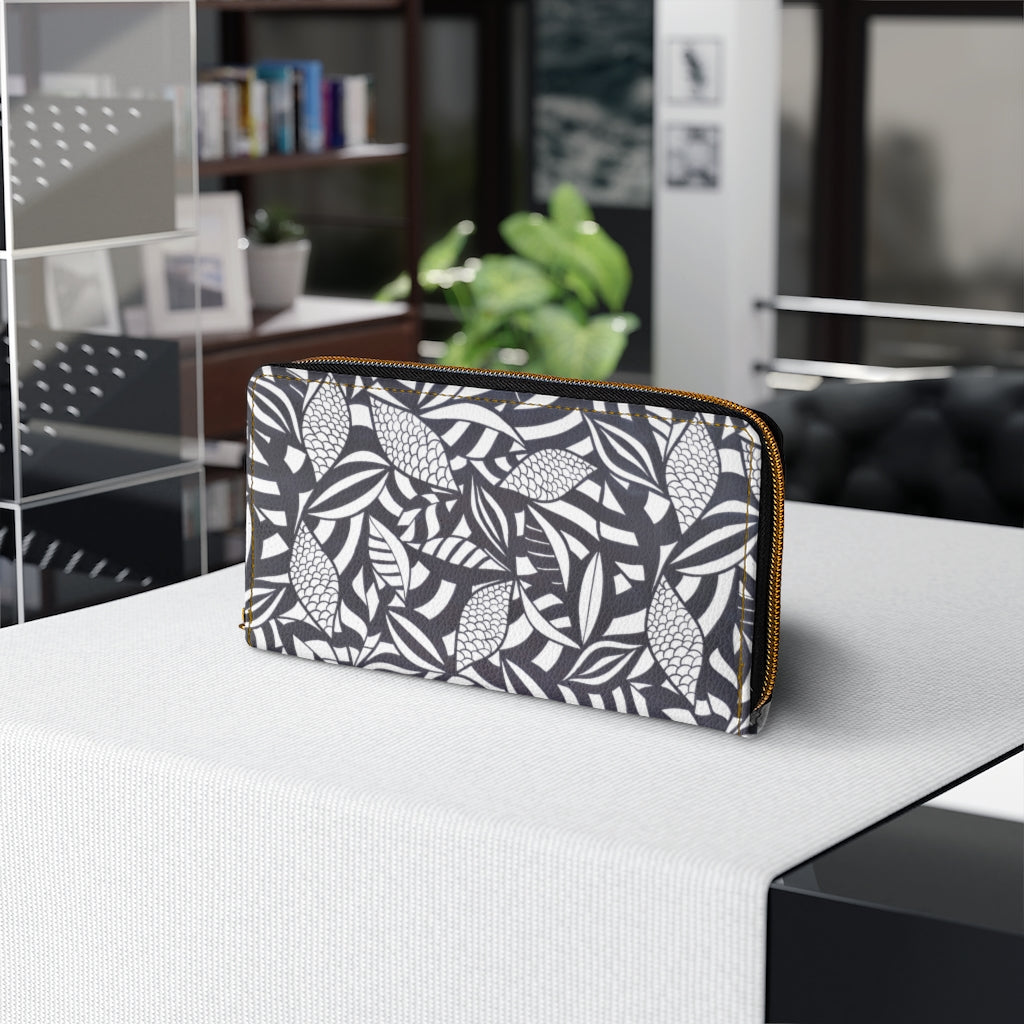 White Tropical Minimalist Zipper Wallet