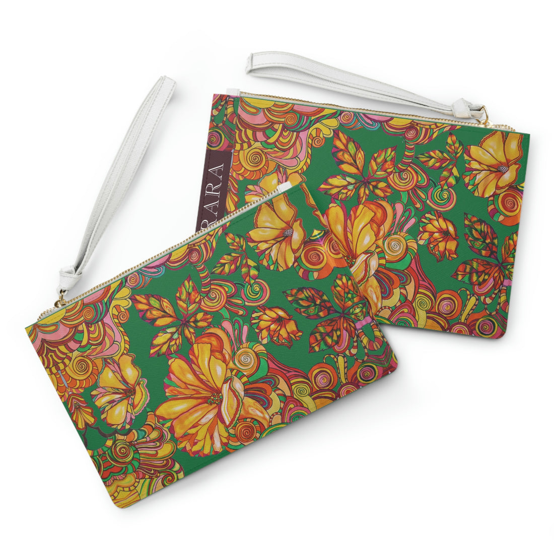 Green Artsy Floral Clutch Bag