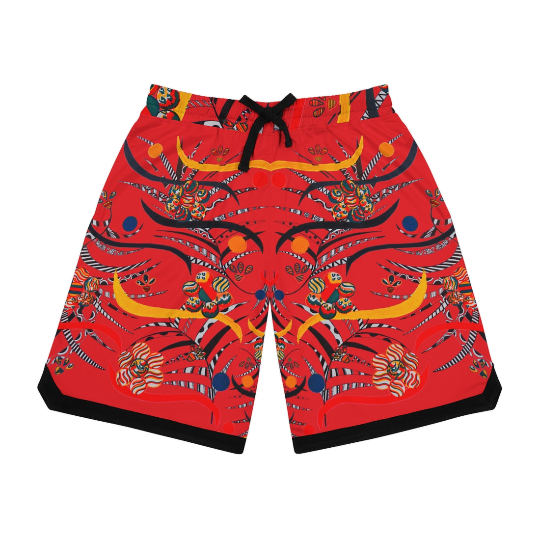 red floral & animal print basketball shorts for men