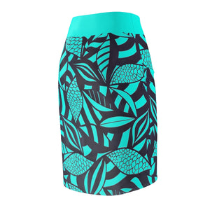 Tropical Minimalist Cyan Pencil Skirt