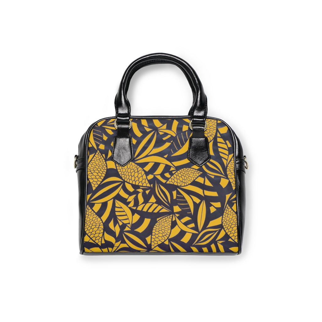 yellow tropical print handbag