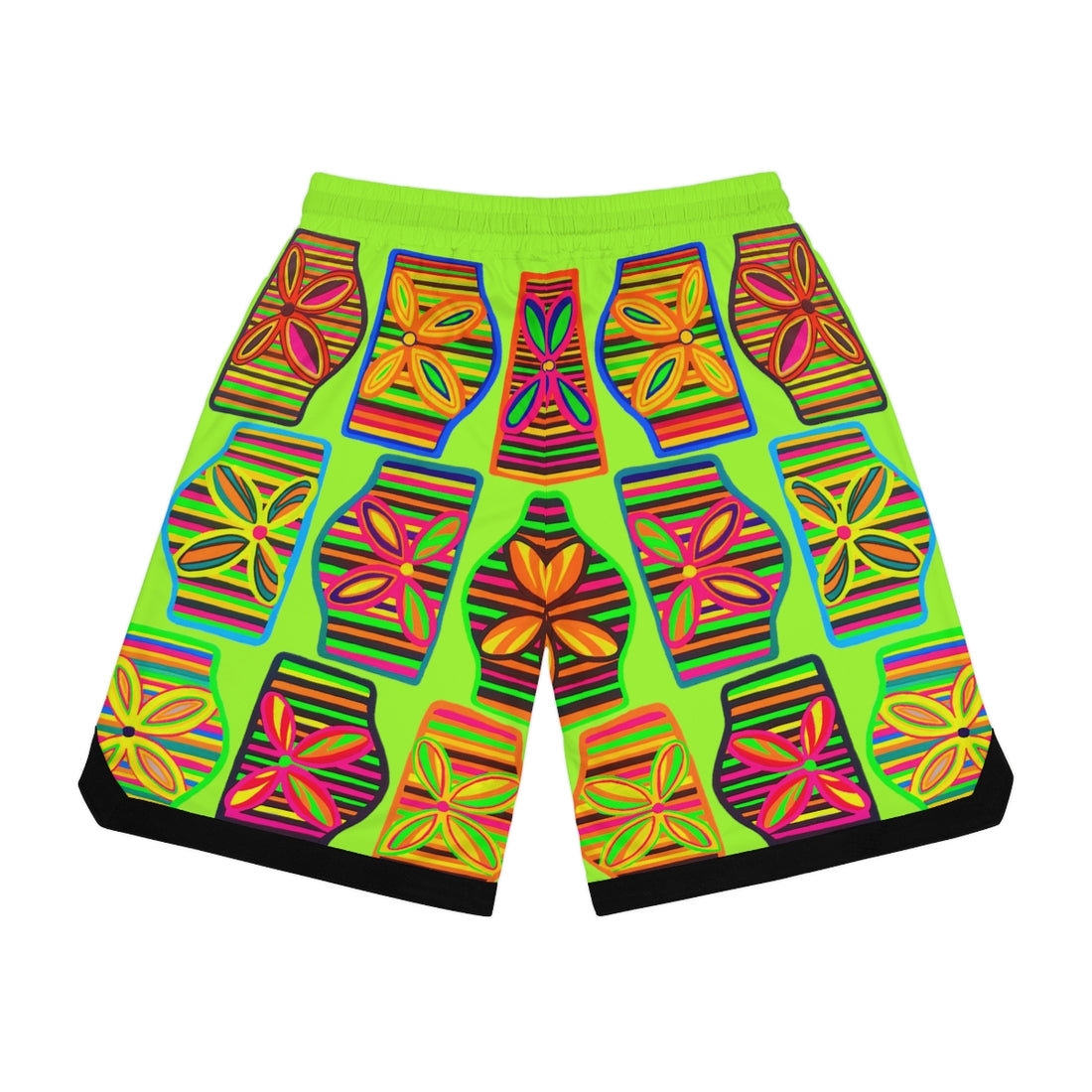 lime green art deco print basketball shorts