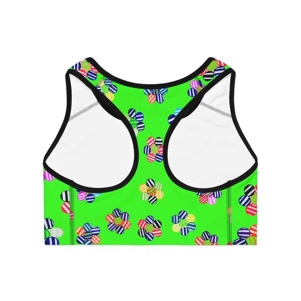 Neon Green Candy Florals (AOP) Sports Bra