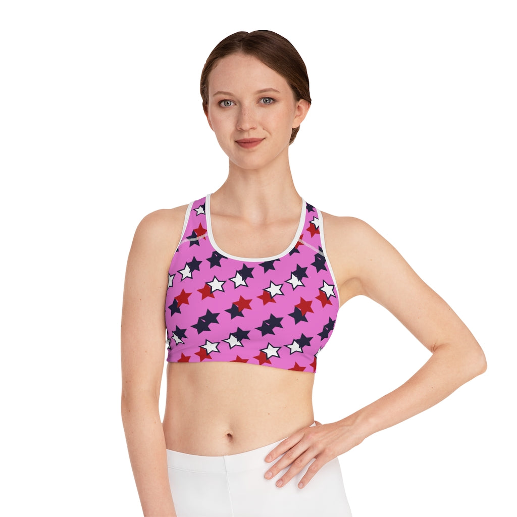 rose star print sports bra