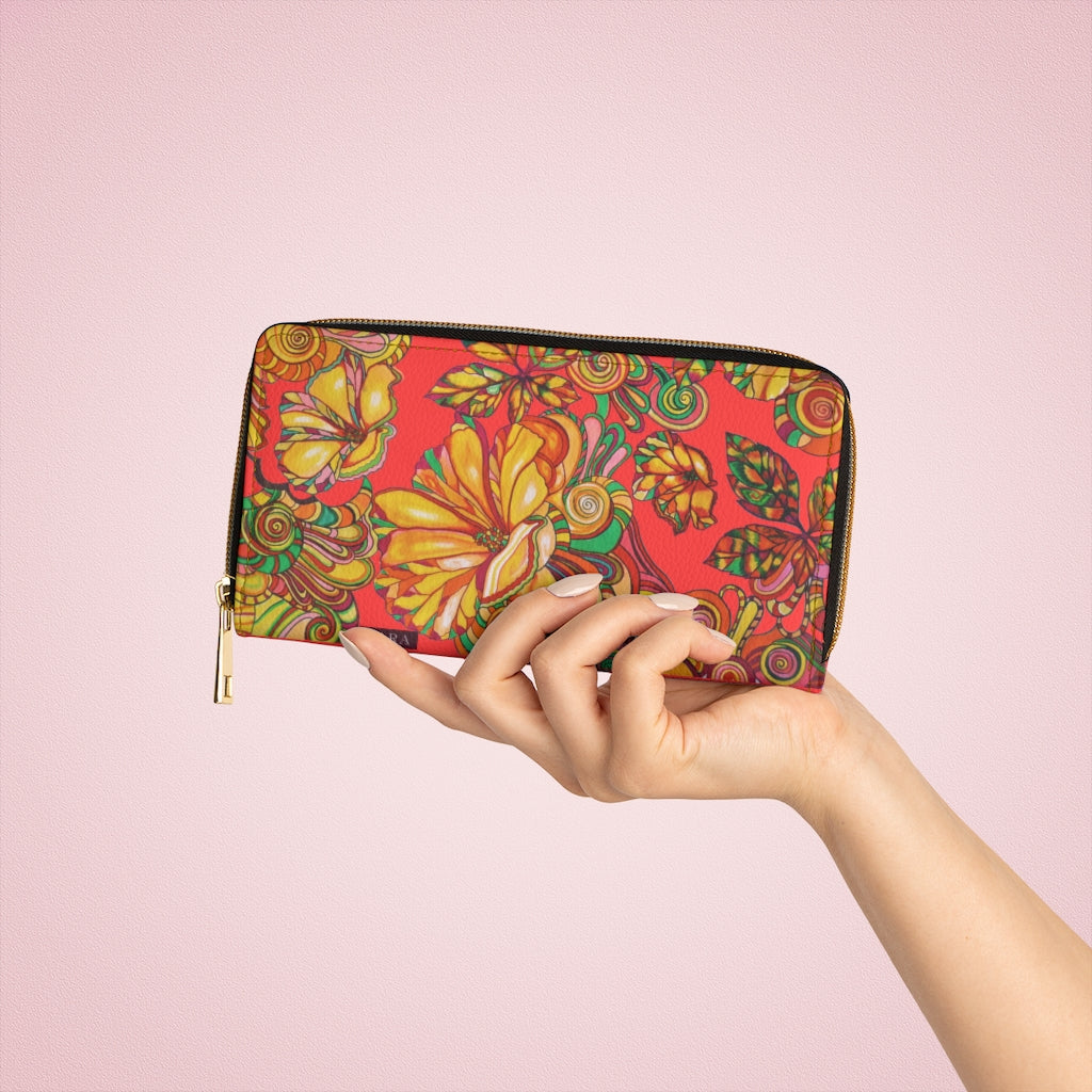 Vermillion Artsy Floral Zipper Wallet