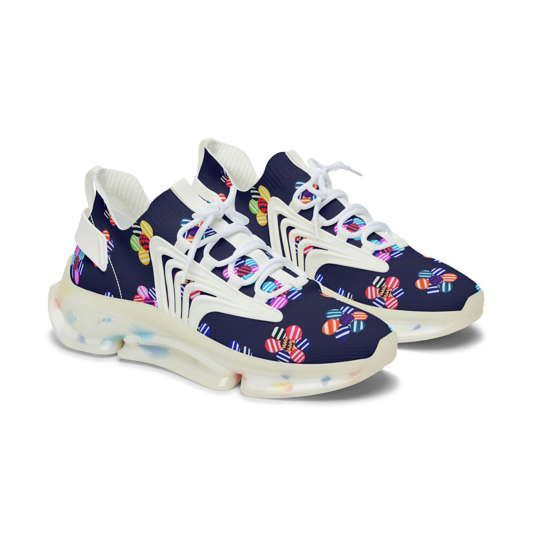 Ink blue geometric floral women's mesh knit sneakers