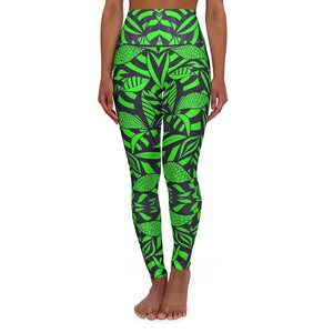 neon green tropical printed yoga leggings