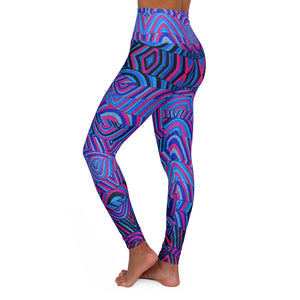 hot pink & blue psychedelic print yoga athleisure leggings for women