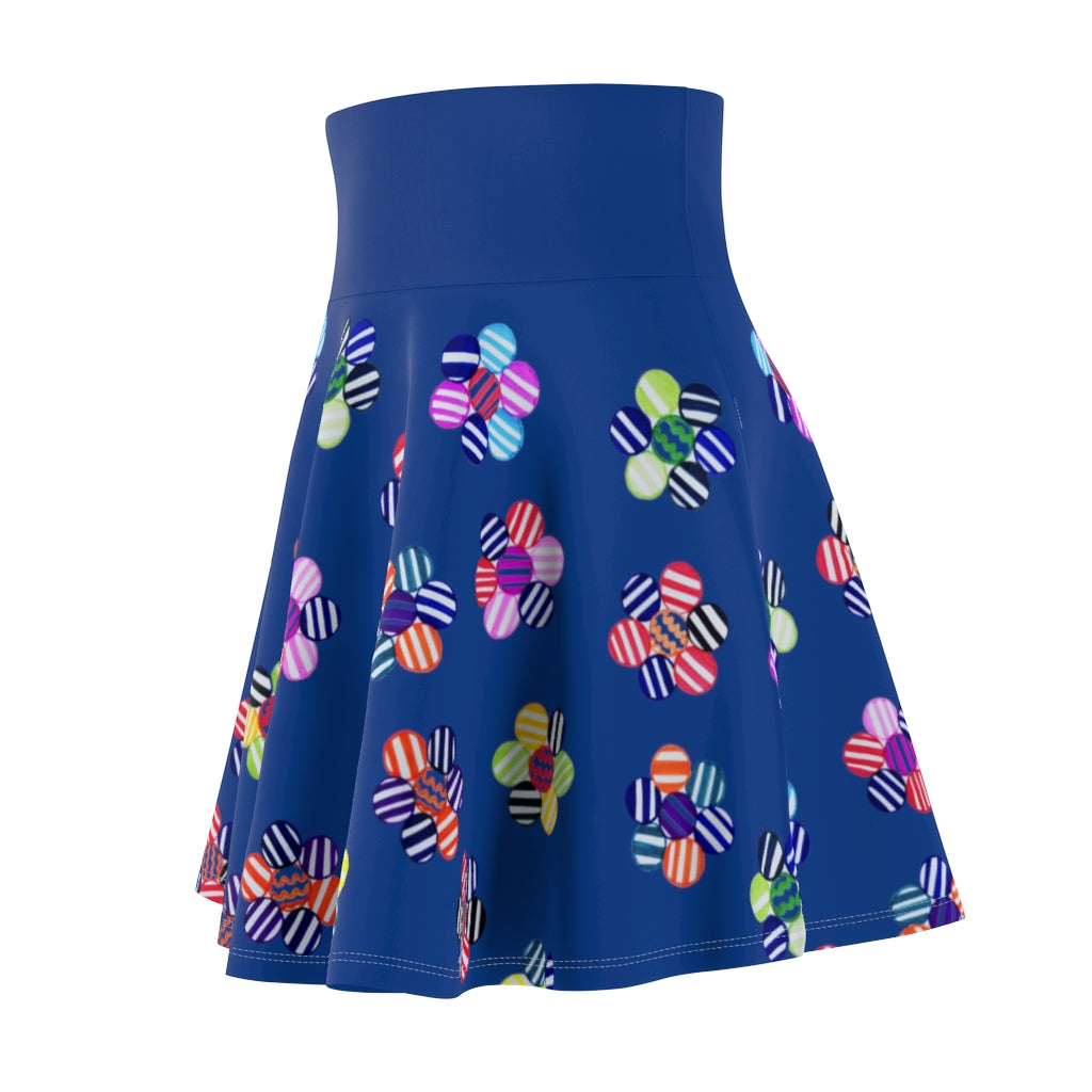 blue Striped Floral Skater Skirt