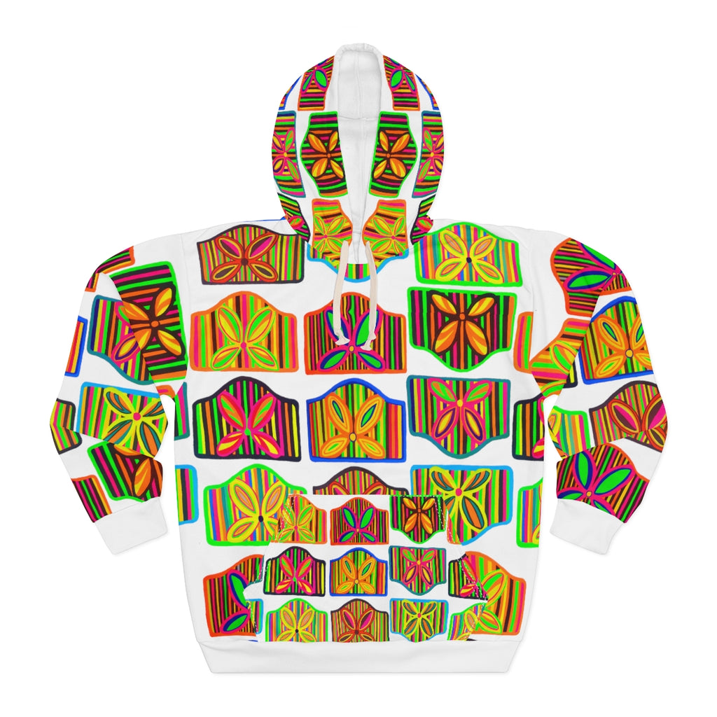 White Deco Print Pullover Hoodie