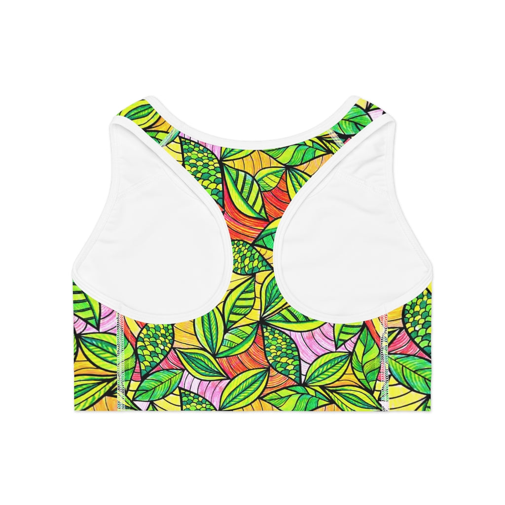 multicolour tropical print sports bra