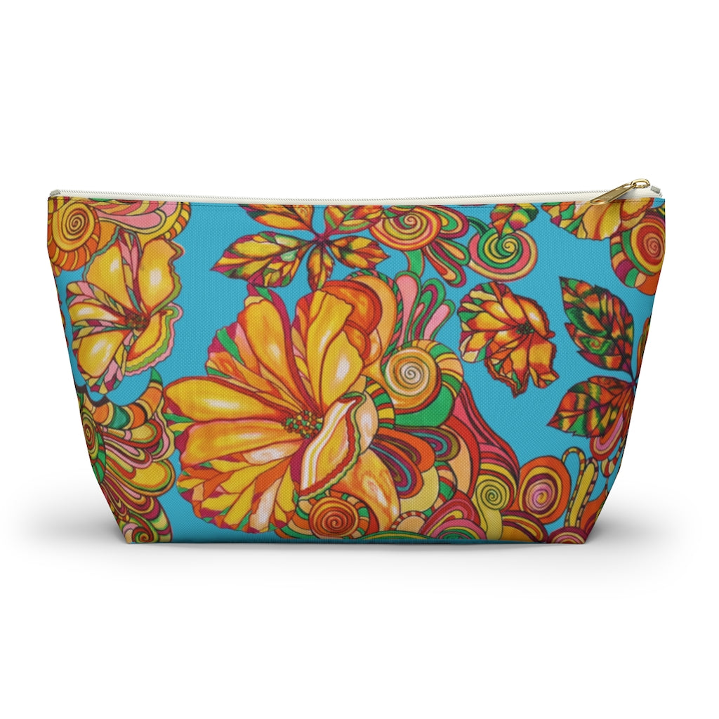 Aqua Artsy Floral Accessory Pouch