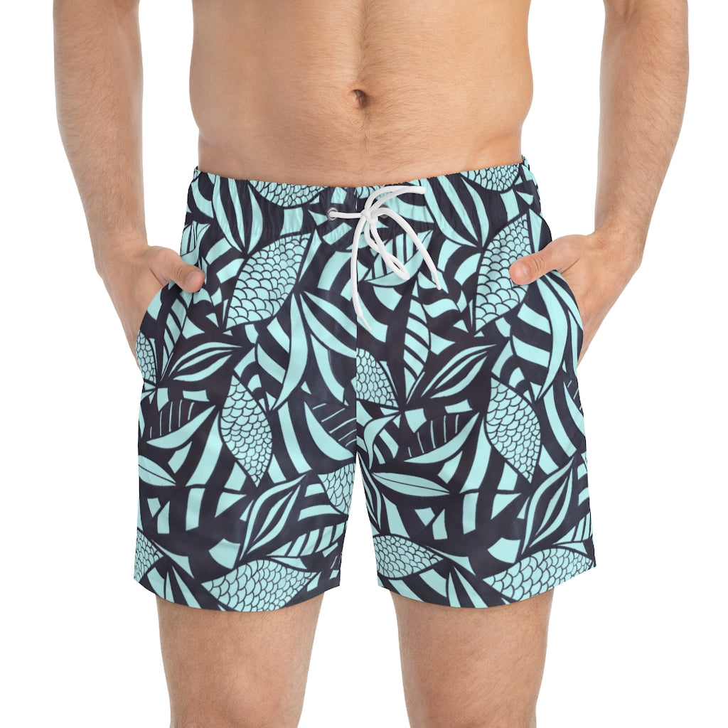 Icy tropical printed men's swimming trunks & swimming shorts by labelrara