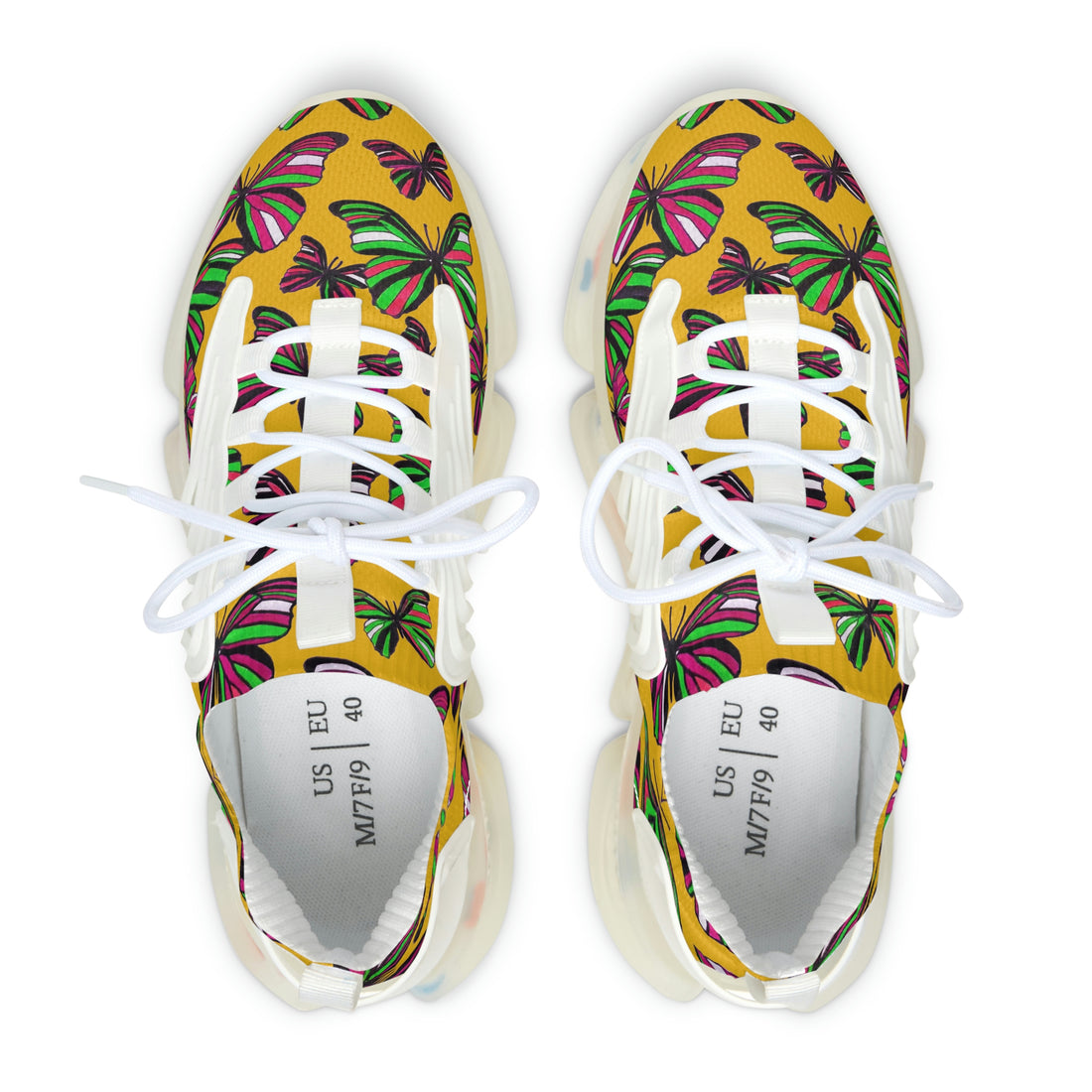 yellow butterfly print women's mesh knit sneakers