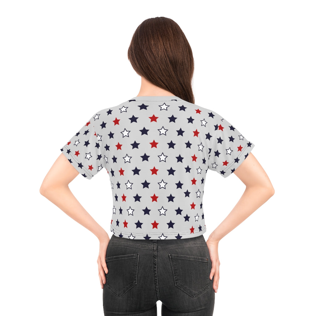 slate grey star printed crop t-shirt for women