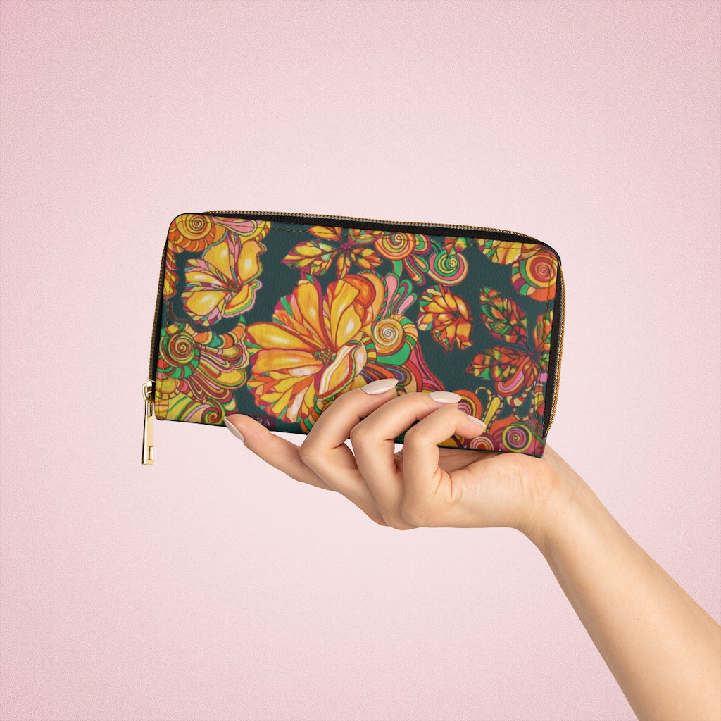 bottle green Artsy Floral clutch