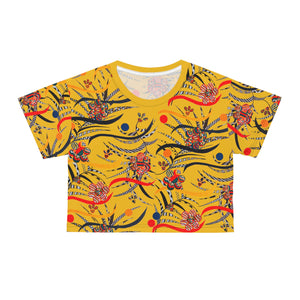 yellow animal & floral print cropped t-shirt