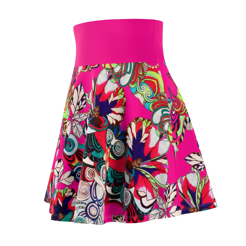 Graphic Floral Hot Pink Skater Skirt