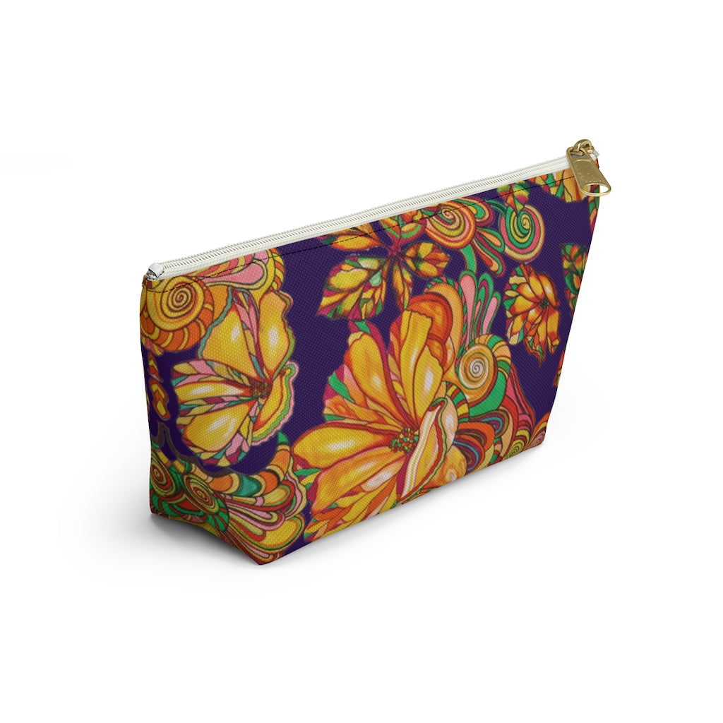 Violet Artsy Floral Accessory Pouch