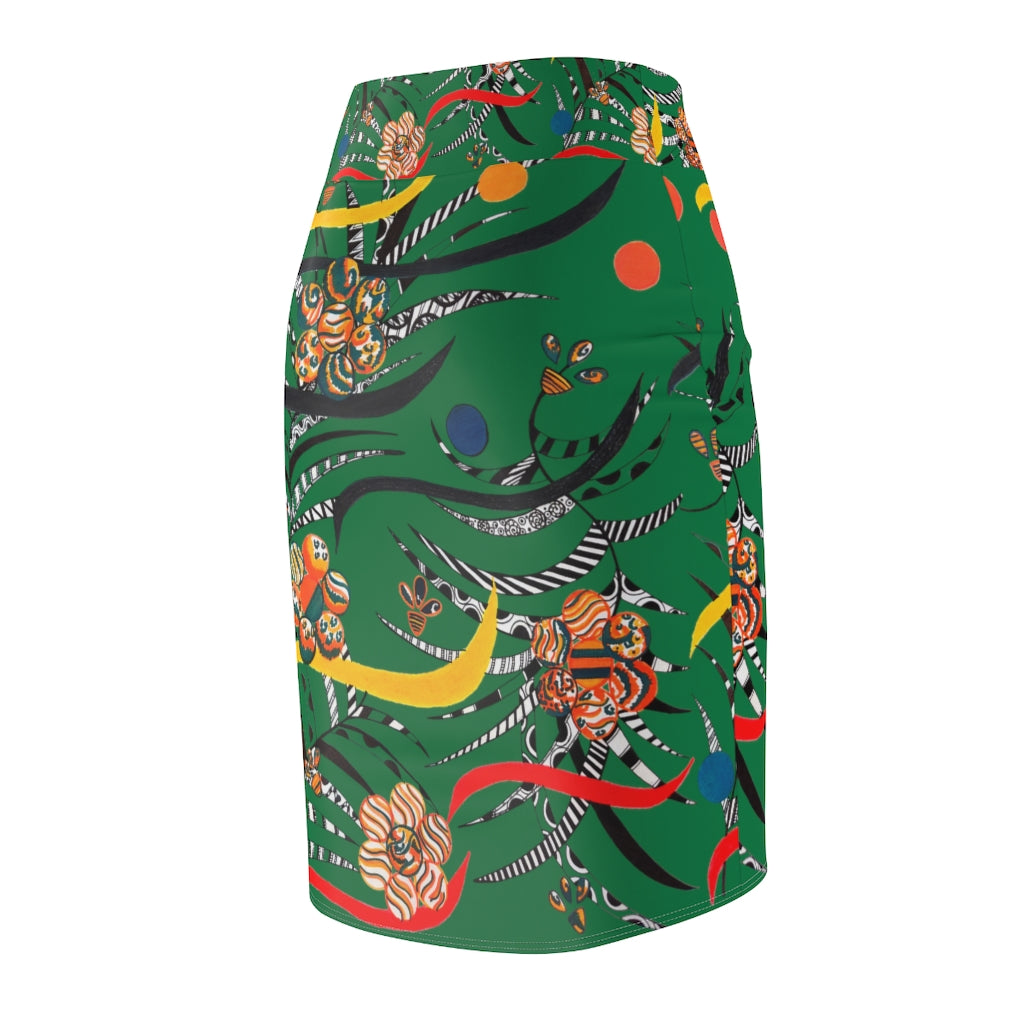 Emerald Wilderness Print Pencil Skirt