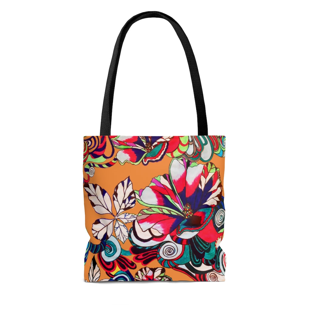 AOP Artsy Floral Pop Peach Tote Bag