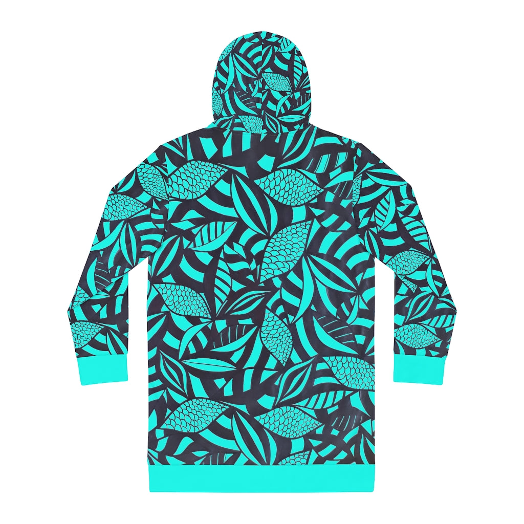 Tropical Minimalist Cyan Hoodie Dress (AOP)